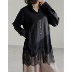 リエディ Re:EDIT 裾ランダムレースポプリンチュニックシャツ （ブラック）