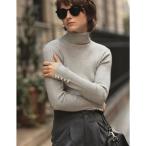 リエディ Re:EDIT [WINTER COLLECTION]袖パール付きリブニットタートルネックトップス （グレー）