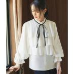 ルイルエブティック RUIRUE BOUTIQUE 洗える ｜ バイカラーリボンティアードフリルブラウス ｜ 長袖 パフスリーブ 二の腕カバー スタン