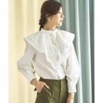 ルイルエブティック RUIRUE BOUTIQUE 洗える ｜ ハシゴレースケープカラー＆パールボタンロマンチックブラウス ｜ 長袖 ケープカラー ト