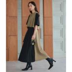 ルイルエブティック RUIRUE BOUTIQUE 洗える ボリュームスリーブ・ギャザー ロング丈 ワンピース （カーキ×ブラック）