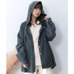 スカラー ScoLar 正月太りネコ柄デニムorチェックシャツパーカー （ブラック）