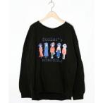 スカラー ScoLar アームウォーマー付き レトロ柄裏毛プルオーバー （ブラック）