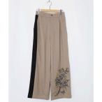 スカラー ScoLar 異素材切替×花束刺繍パンツ （ベージュ）