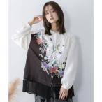 ショッピングシフォン スカラー ScoLar 布帛xシフォン異素材切替バイカラー花柄シャツ （オフホワイト）