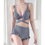 e acid - You SEU в клетку высокий талия брюки бикини sexy лента Корея мода [ товары без возможности возврата ] ( черный )