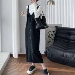 ショッピングゴー shoppinggo 大きいサイズ ニットワンピ ジャンパースカート マキシ丈ニットキャミワンピース 春秋冬  Vネック 無地 マタ