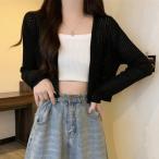 ショッピングゴー shoppinggo サマーカーディガン 透かし編み Vネックカーディガン トップス 長袖 ショート丈 透け感 重ね着 かわいい フ