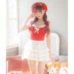 ティカ Tika サンタコスプレ  レース リボン コルセット ティアードフリル スカパン フレアスカート クリスマス コスチューム サンタコス 4点