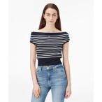トミー ヒルフィガー TOMMY HILFIGER オフショルダーストライプセーター (ブルー)