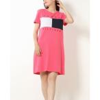 ショッピングTOMMY トミー ヒルフィガー TOMMY HILFIGER ☆カラーブロック＆ロゴプリント半袖Tシャツワンピース （ロゼッタピンク）