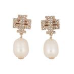 トリーバーチ TORY BURCH KIRA PAVE PEARL DROP EARRING (T Gold / Pearl)
