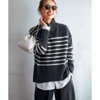 ショッピングハイネック UNFILO 【洗える】カシミヤブレンド ハイネックニット （チャコールボーダー）