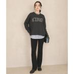 UNFILO [ талия резина ] ребра вязаный semi flare pants ( черный )