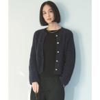 UNFILO L 【洗える】テープフリンジニット カーディガン （ネイビー）
