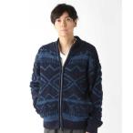 ユニオンステーション UNION STATION カウチンモチーフデザイン ZIPアップスタンドニットブルゾン （ネイビー）