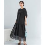 アーバンリサーチ ロッソ URBAN RESEARCH ROSSO シアーストライプボリュームスリーブワンピース （ブラック）