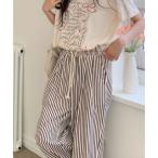 ショッピングレディ 夏 ビビッドレディ VIVIDLADY ストライプ柄パンツ夏ワイドパンツ レディース ボトムス （ブラウン）
