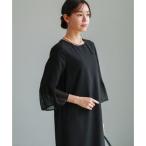 ホワイトジョーラ WHITE JOOLA 喪服・礼服【洗えるフォーマル】フロント開き・フレアシフォン袖ワンピース （ブラック）