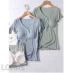 トップス 夏 授乳服 半袖 薄手 部屋着 マタニティウエア Ｔシャツ 授乳口付 カットソー 無地 妊婦服 出産準備 産前産後