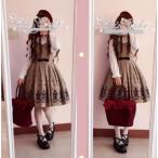 ロリータ服 ジャンスカ2色 Lulu's garden クラシカル 無地 リボン ミディアム ウール混 秋冬 上品 グレー カーキ ロリータファッショ