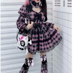 Diamond Honey ロリータ服 ロリータファッション パンク カジュアルロリータ服 ワンピース チェック柄 ミニ丈 ショート丈 膝上 長袖 ロ