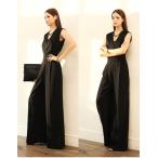 パンツ サロペット オーバーオール パンツドレス バックスリット ノースリーブ 無袖 ドレス お嬢様 結婚式 二次会 安い Vネック コンビネゾン シフォン 卒業式