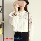 ブラウス長袖刺繍シャツトレンド刺繍花柄小花ボヘミアンフラウンス袖袖が可愛い...