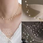 ネックレスステンレスレディースパール2連ゴールド40+5cm18Kコーティ...