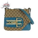 GUCCI グッチ シェリーライン ホースビット ライトブルー ベージュ ゴールド金具 GGキャンバス/レザー ショルダーバッグ ポシェット 409736