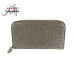 美品 BOTTEGAVENETA ボッテガヴェネタ イントレチャート ブラウン シルバー金具 カーフ 長財布 ラウンドファスナー メンズ 409962