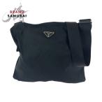 美品 PRADA プラダ テスート 三角ロゴプレート ブラック 黒 シルバー金具 ナイロン BT0175 ショルダーバッグ サコッシュ メンズ 500348