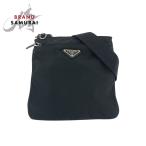 美品 PRADA プラダ テスート 三角ロゴプレート ブラック シルバー金具 ナイロン ショルダーバッグ サコッシュ 男女兼用 メンズ 500382