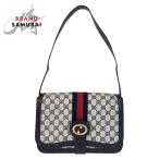 ショッピングgucci 美品 GUCCI グッチ シェリーライン オールドグッチ グレー ネイビー GGスプリームキャンバス/レザー ショルダーバッグ レディース 500502