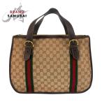 美品 GUCCI グッチ シェリーライン オールドグッチ ベージュ ブラウン ゴールド金具 GGキャンバス/レザー ハンドバッグ レディース 500723