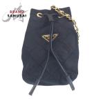 美品 PRADA プラダ ヴィンテージ テスート 三角ロゴプレート ブラック ナイロン/レザー 斜め掛け ショルダーバッグ 巾着 タッセル 501374