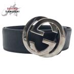  прекрасный товар GUCCI Gucci Inter locking G черный чёрный серебряный кожа 114876 85 34 ремень для мужчин и женщин 501957