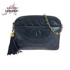 ショッピングCHANEL 美品 CHANEL シャネル ヴィンテージ マトラッセ ココマーク フリンジ ネイビー ラムスキン チェーンショルダーバッグ ポシェット 502297