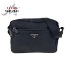 美品 PRADA プラダ テスート 三角ロゴプレート ブラック 黒 シルバー金具 ナイロン B9061 ショルダーバッグ ポシェット レディース 502380