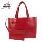 美品 PRADA プラダ ロゴ型抜き レッド レザー/スウェード トートバッグ ショルダーバッグ レディース 503039