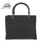 美品 GUCCI グッチ バンブー ブラック 黒 シルバー金具 GGキャンバス 002 1016 ハンドバッグ トートバッグ レディース 503080