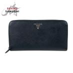 美品 PRADA プラダ サフィアーノ ロゴ ブラック 黒 シルバー金具 レザー 長財布 ロングウォレット レディース 504465