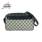 ショッピングＧＧキャンバス 美品 GUCCI グッチ ヴィンテージ グレー ネイビー ゴールド金具 GGスプリームキャンバス ショルダーバッグ ポシェット 504647