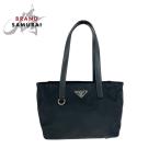 美品 PRADA プラダ テスート　サフィアーノ 三角ロゴプレート ブラック シルバー金具 トートバッグ ショルダーバッグ レディース 505380