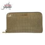 美品 MIUMIU ミュウミュウ 型押し グレー ゴールド金具 レザー 長財布 ロングウォレット レディース 505693