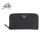 ショッピングPRADA 美品 PRADA プラダ テスート サフィアーノ 三角ロゴプレート ブラック 黒 シルバー金具 ナイロン/レザー 長財布 ラウンドファスナー 505834