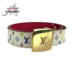 ルイヴィトン モノグラム マルチカラー サンチュール キャレ 75cm/30インチ ホワイト レッド ゴールド金具 レザー M9682 ベルト 505937