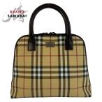ショッピングBURBERRY 美品 BURBERRY バーバリー チェック柄 ベージュ ブラック PVC/レザー ハンドバッグ レディース 601286