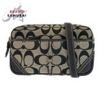  прекрасный товар COACH Coach signature черный чёрный серый парусина / кожа сумка "body" поясная сумка женский 601976
