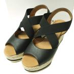 ショッピングウエッジソール 新品 LE CRABE ROUGE ルクラベルージュ スペイン製 CLASSIC ウエッジソールストラップサンダル 38(24cm) BLACK シューズ g12661